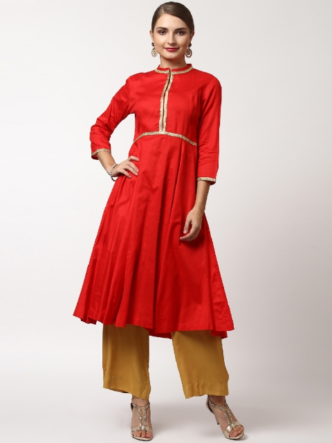 

SASSAFRAS Women Red Solid Anarkali Kurta