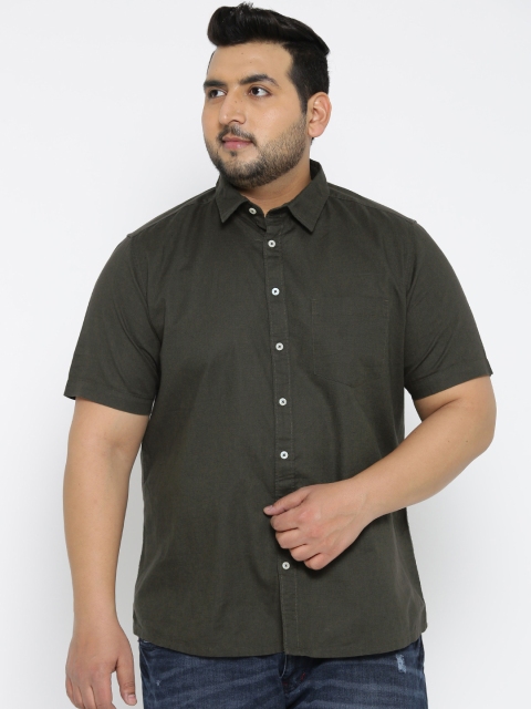 

aLL Plus Size Men Olive Green Solid Casual Shirt