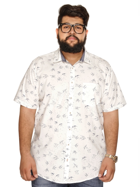 

aLL Plus Size Men White Navy Comfort Regular Fit Printed Casual Shirt