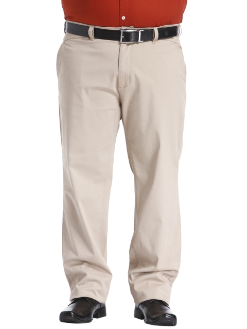 

aLL Plus Size Men Beige Custom Fit Solid Regular Trousers