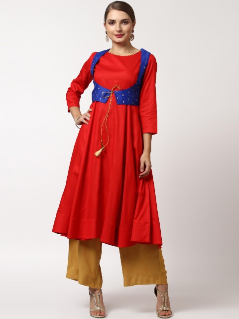 

SASSAFRAS Women Red & Blue Solid A-Line Kurta