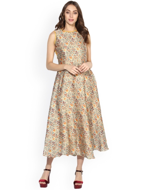 

Soie Women Gold-Toned Printed Fit & Flare Dress