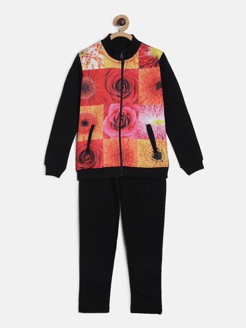 

Sweet Dreams Girls Black Floral Printed Tracksuit, Multi