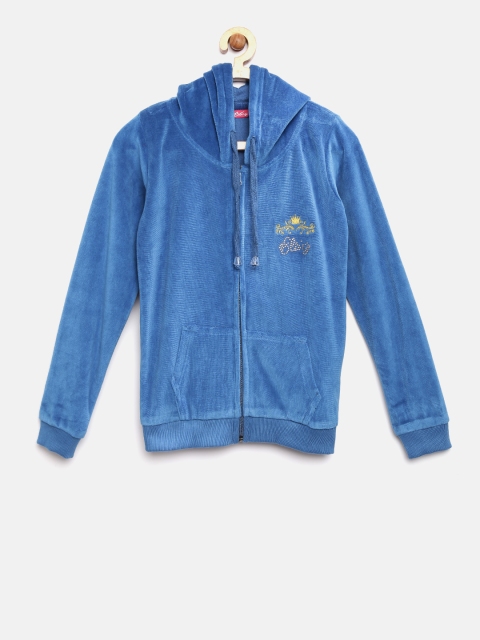 

Sweet Dreams Girls Blue Solid Hooded Sweatshirt