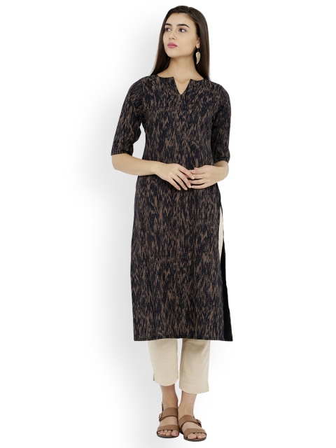 

breya Women Black & Brown Printed Straight Kurta