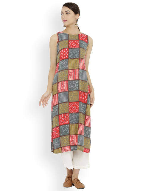 

breya Women Multicoloured Printed Straight Kurta, Multi