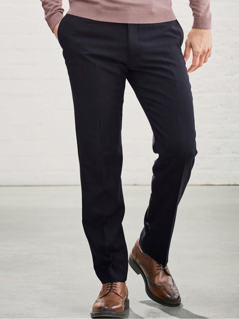 

next Men Navy Blue Slim Fit Solid Regular Trousers