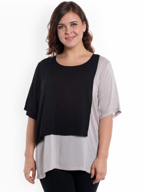 

JUNAROSE Plus Size Women Black Colourblocked Plus Size Top