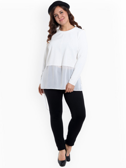 

JUNAROSE Plus Size Women White Solid High-Low Layered Plus Size Top