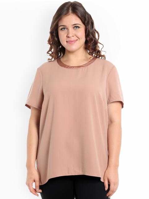 

JUNAROSE Plus Size Women Brown Solid Plus Size Blouson Top