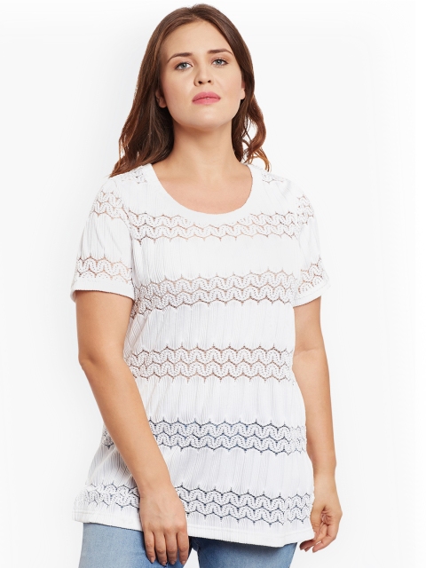 

JUNAROSE Plus Size Women White Solid Plus Size Blouson Top