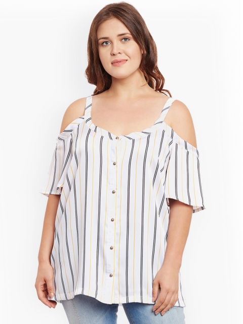 

JUNAROSE Plus Size Women White Striped Plus Size Blouson Top
