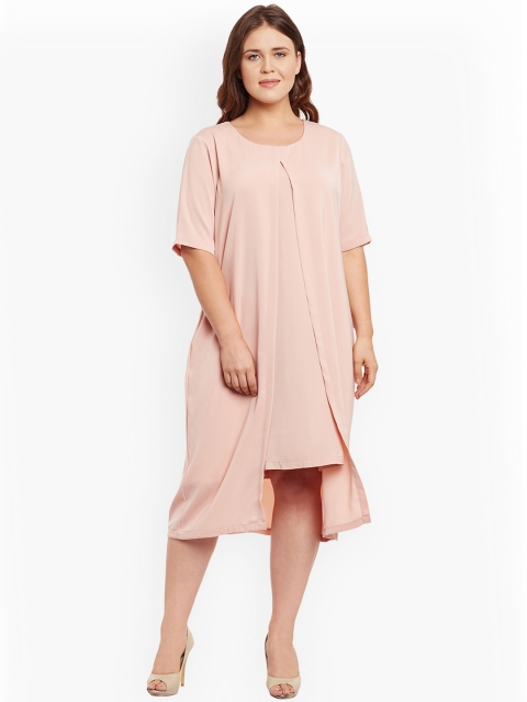 

JUNAROSE Plus Size Women Peach-Coloured Solid A-line Dress