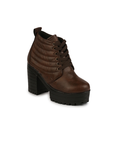 

Shoetopia Women Brown Solid Heeled Boots