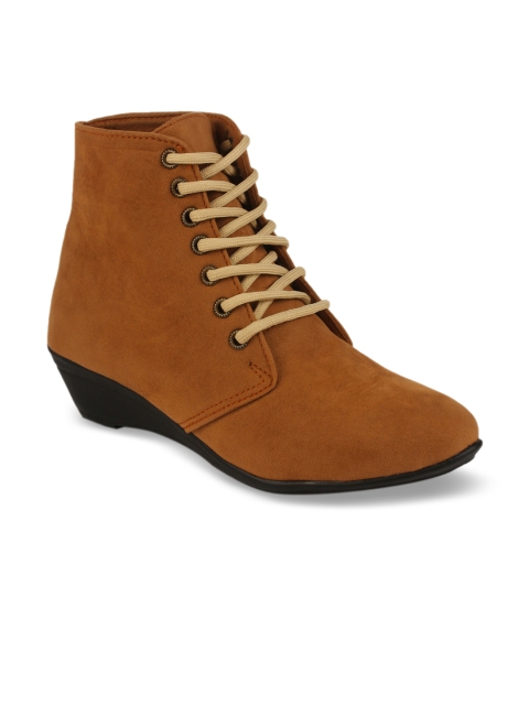 

Shoetopia Women Tan Brown Solid Heeled Boots