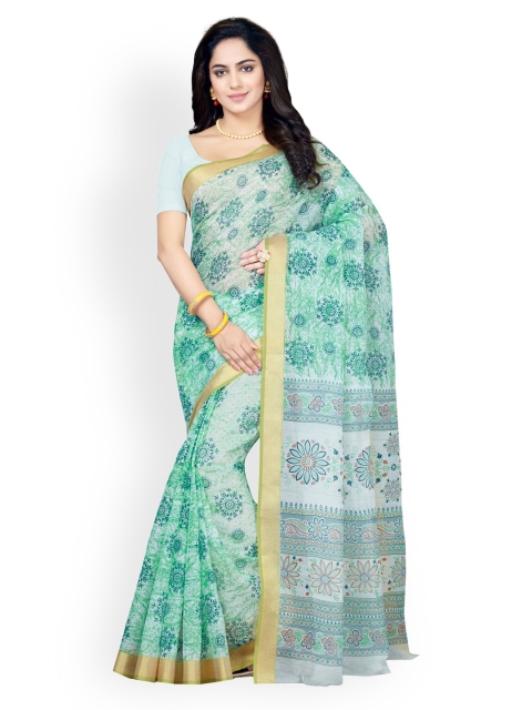 

Saree Swarg Green & Off-White Cotton Blend Printed Saree
