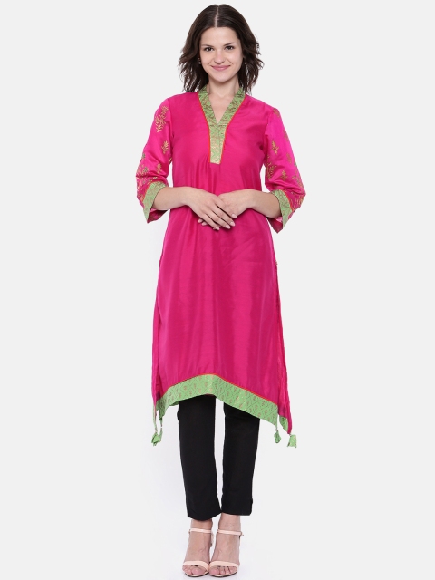 

Biba Women Pink Solid Straight Asymmetric Kurta