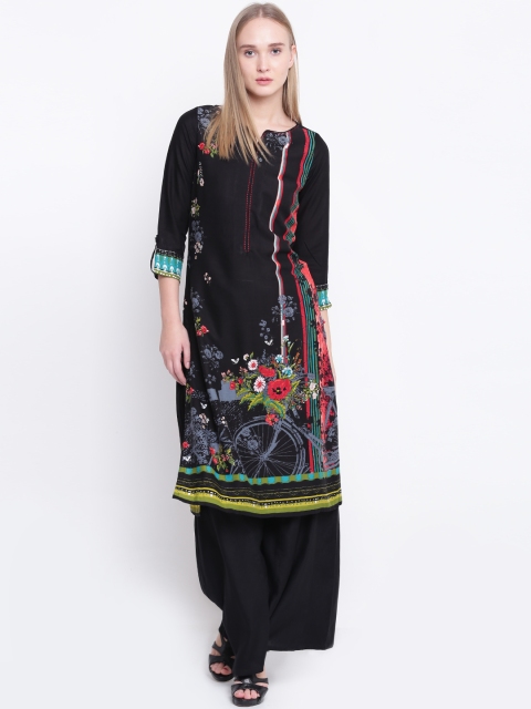 

Biba Women Black Printed Straight Kurta