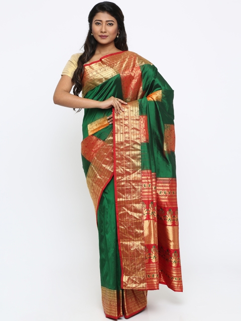 

gocoop Green & Orange Pure Silk Woven Design Kanjeevaram Handloom Saree