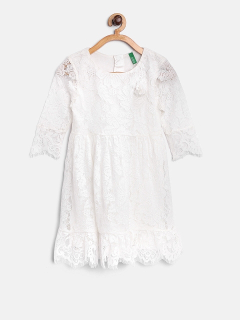 

United Colors of Benetton Girls White Lace Fit and Flare Dress