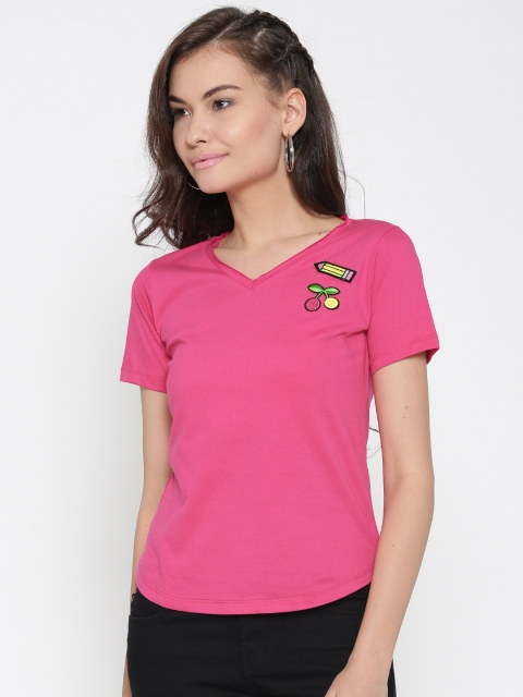 Style Quotient Women Pink Solid V-Neck T-shirt