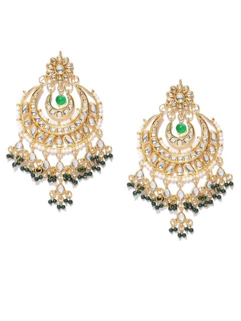 

Zobby Green & Off-White Gold-Plated Crescent Shaped Handcrafted Chandbalis