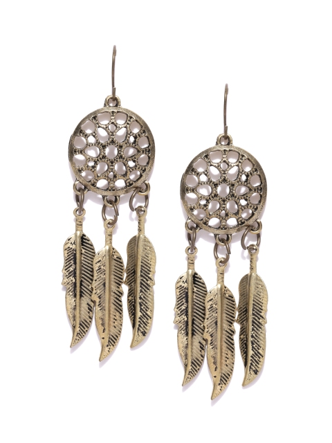 

OOMPH Antique Gold-Toned Leaf-Shaped Drop Earrings