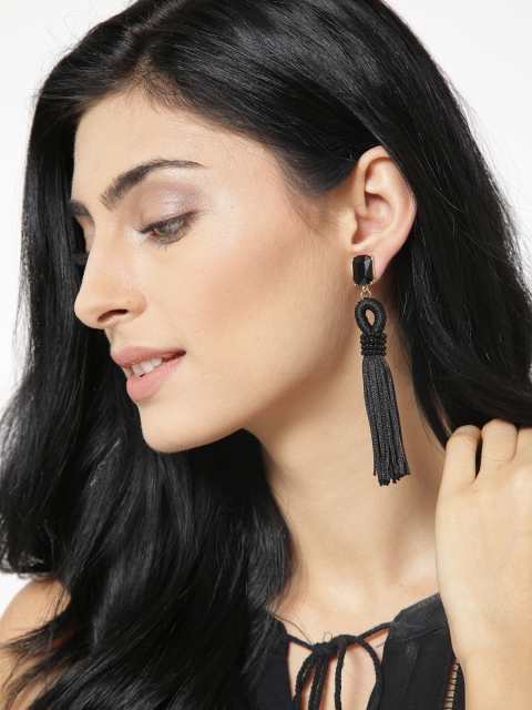 

OOMPH Black Beaded Tasselled Drop Earrings
