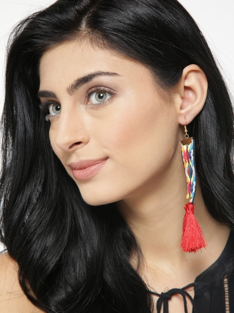 

OOMPH Multicoloured Woven Tasselled Drop Earrings, Multi