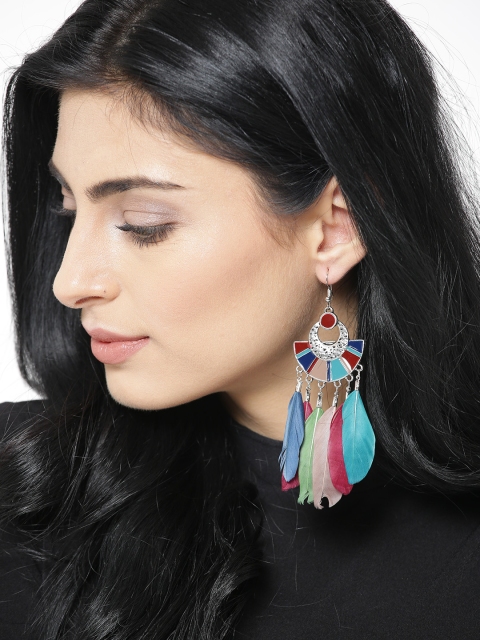 

OOMPH Multicoloured Feather-Shaped Drop Earrings, Multi