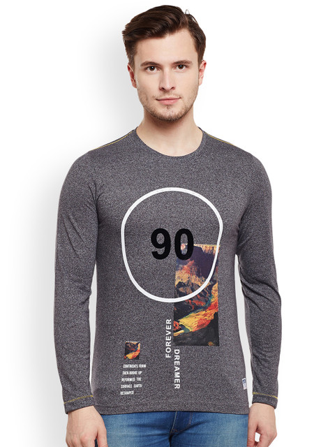 

Duke Men Grey Melange Printed Round Neck T-shirt