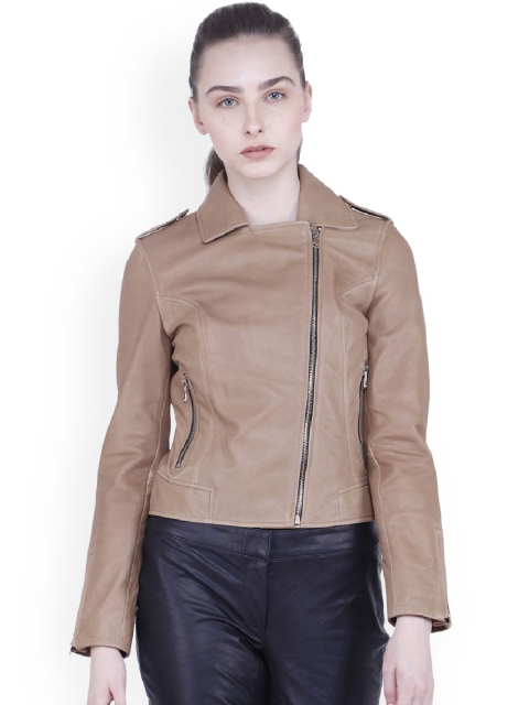 

Justanned Women Brown Solid Leather Jacket