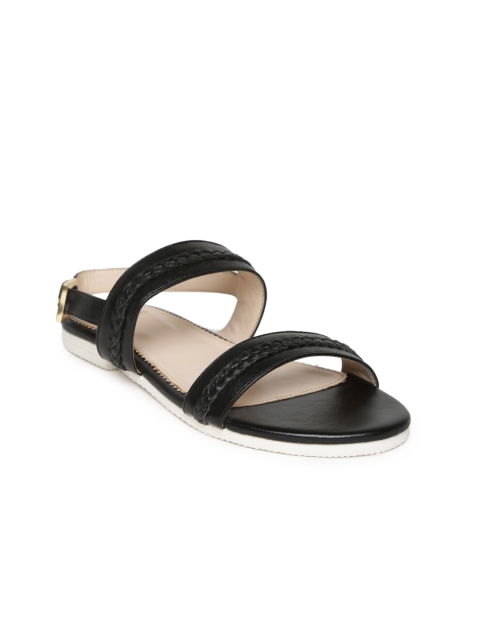 

Carlton London Women Black Solid Leather Open Toe Flats