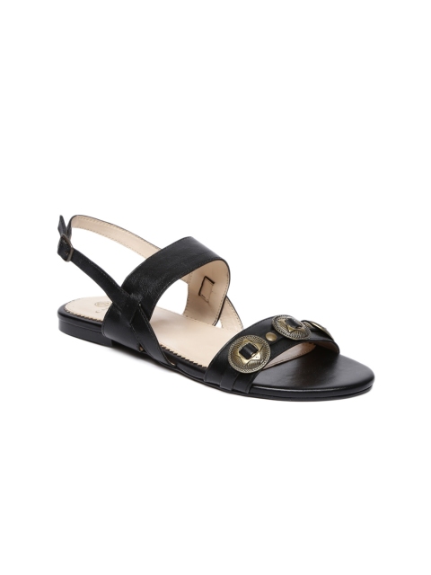 

Carlton London Women Black Solid Leather Open Toe Flats