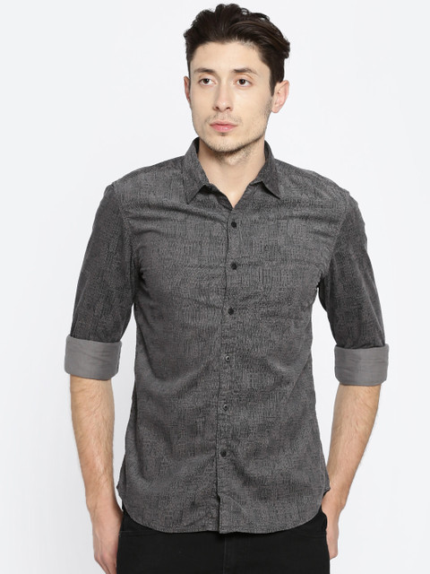 

Forca by Lifestyle Men Charcoal Grey Slim Fit Printed Casual Shirt