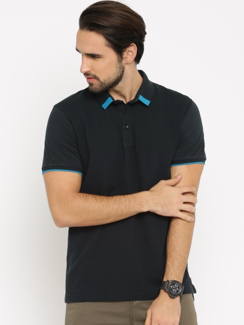 

Bossini Men Navy Blue Striped Polo Collar T-shirt