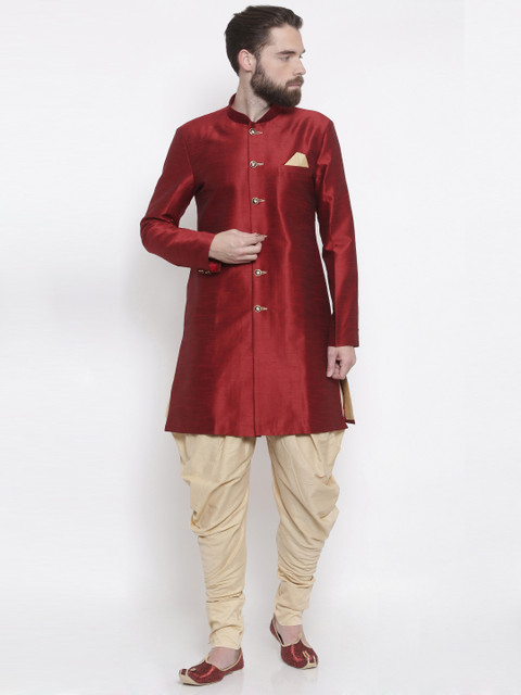 

Shahjada Maroon & Beige Patterned Sherwani