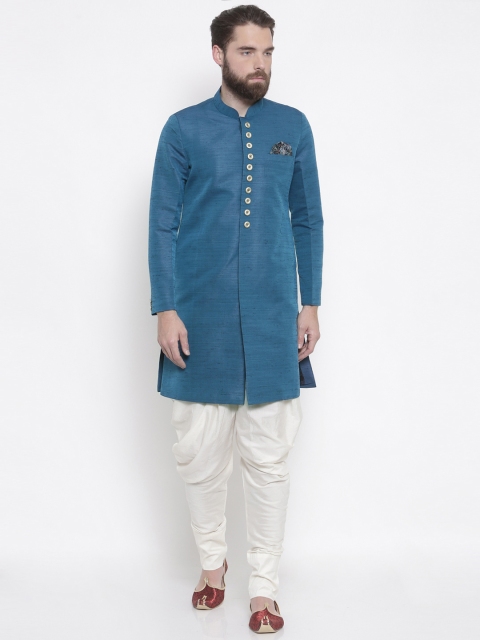

Shahjada Blue & Off-White Silk Nawabi Sherwani