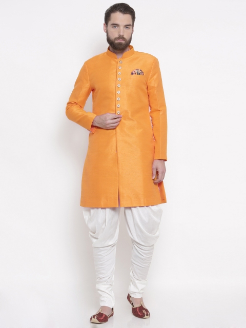 

Shahjada Orange & Off-White Silk Nawabi Sherwani