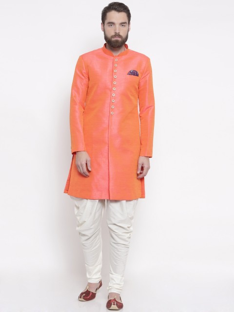 

Shahjada Orange & Off-White Patterned Sherwani