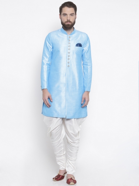 

Shahjada Blue & Off-White Silk Nawabi Sherwani