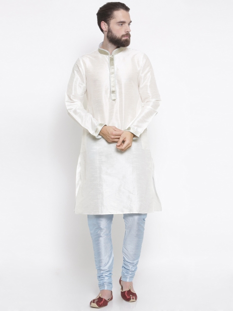 

Shahjada Men Off-White & Blue Solid Kurta with Churidar