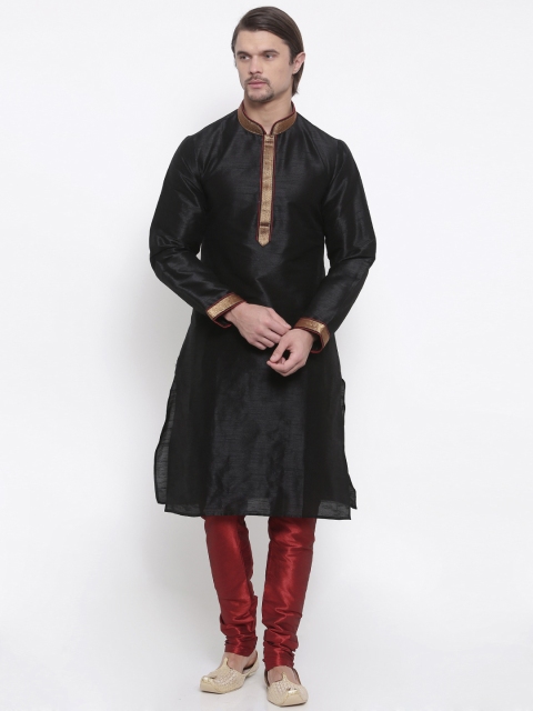 

Shahjada Men Black & Red Embroidered Kurta with Churidar