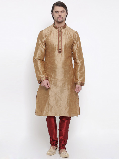 

Shahjada Men Khaki & Maroon Solid Kurta with Churidar