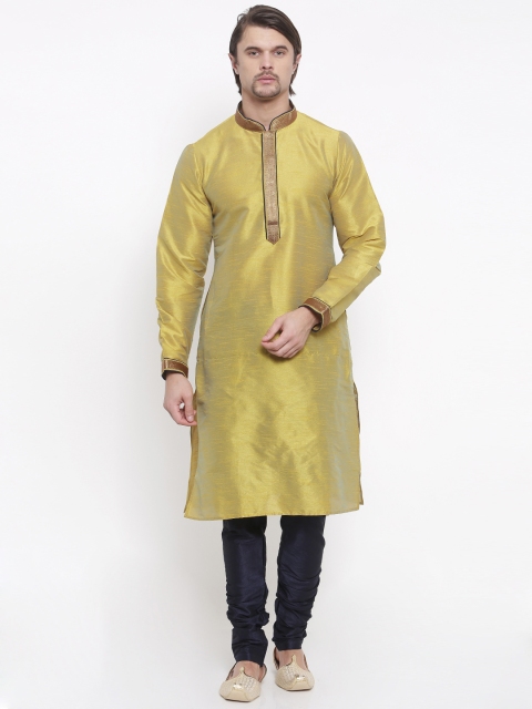 

Shahjada Men Yellow & Navy Blue Solid Kurta with Churidar
