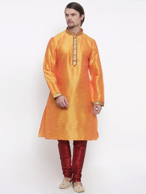

Shahjada Men Orange & Maroon Solid Kurta with Churidar
