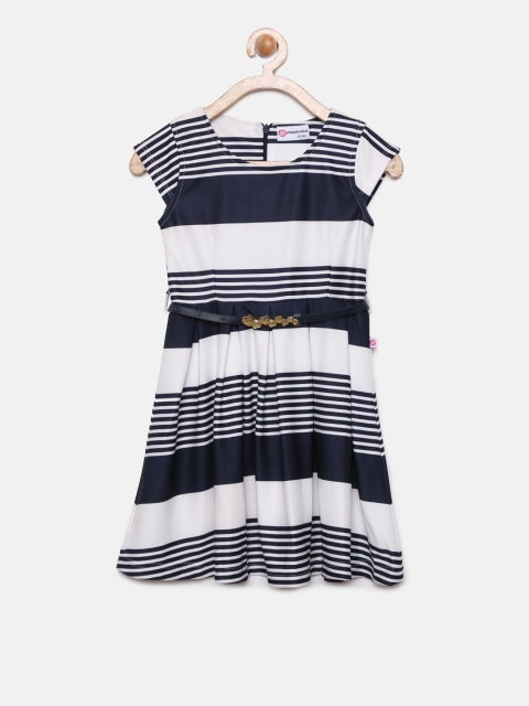 

Peppermint Girls Navy Blue Striped A-Line Dress