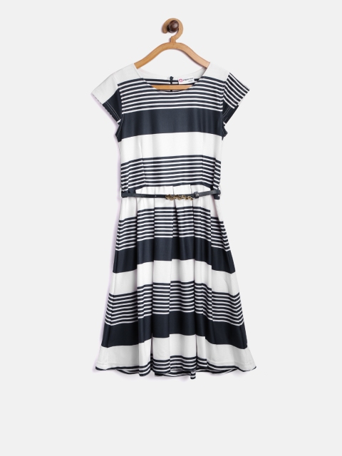 

Peppermint Girls Navy Blue Striped Fit & Flare Dress