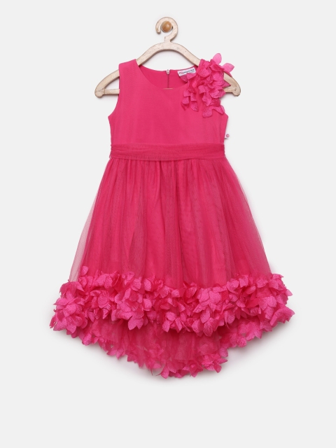 

Peppermint Girls Pink Self Design Fit and Flare Dress