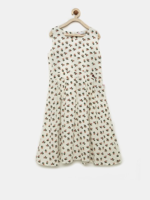 

Peppermint Girls Beige Printed Fit and Flare Dress